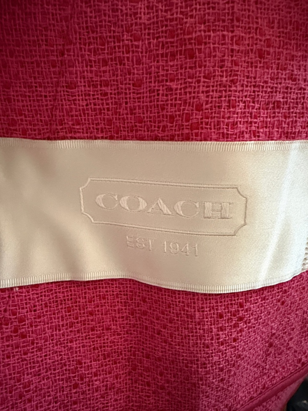 Coach Pink Short-Sleeve Bouclé Sweater Jacket with Leather Trim Small - Picture 9 of 11